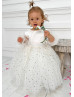 Long Sleeves Gold Star Tulle Pearl Beaded Flower Girl Dress